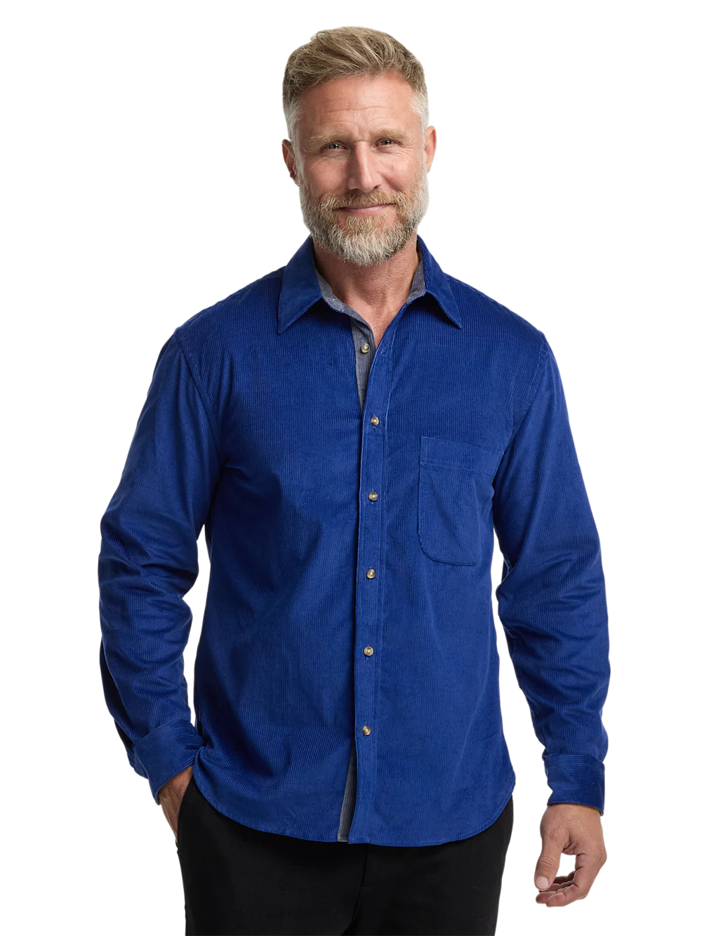 Cotton Corduroy Casual Shirt - Blue - Image 2