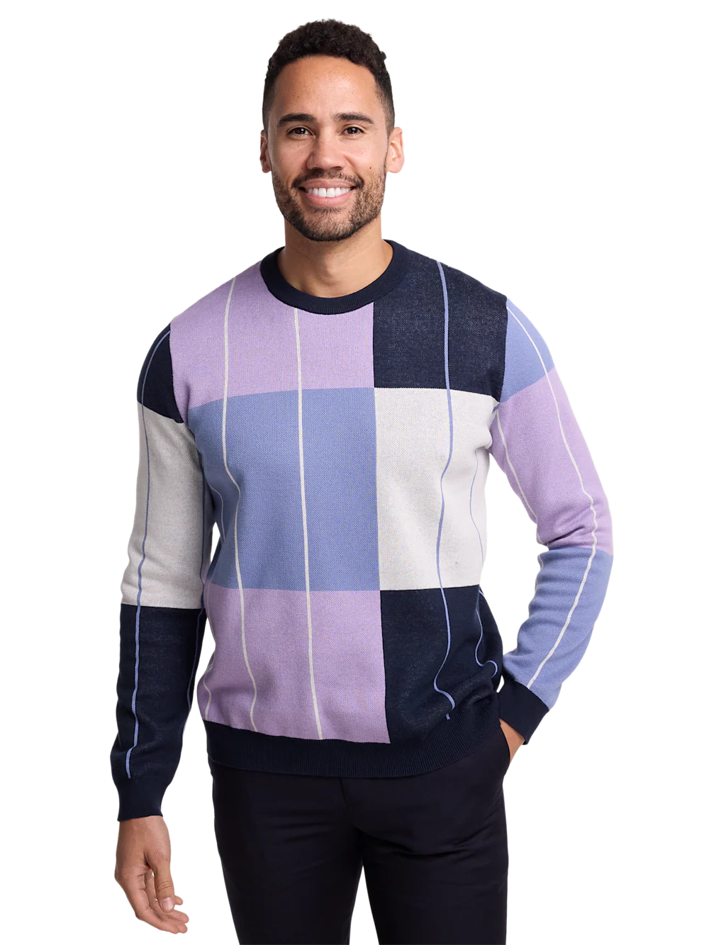 Cotton Crewneck Sweater - Navy/purple - Image 2