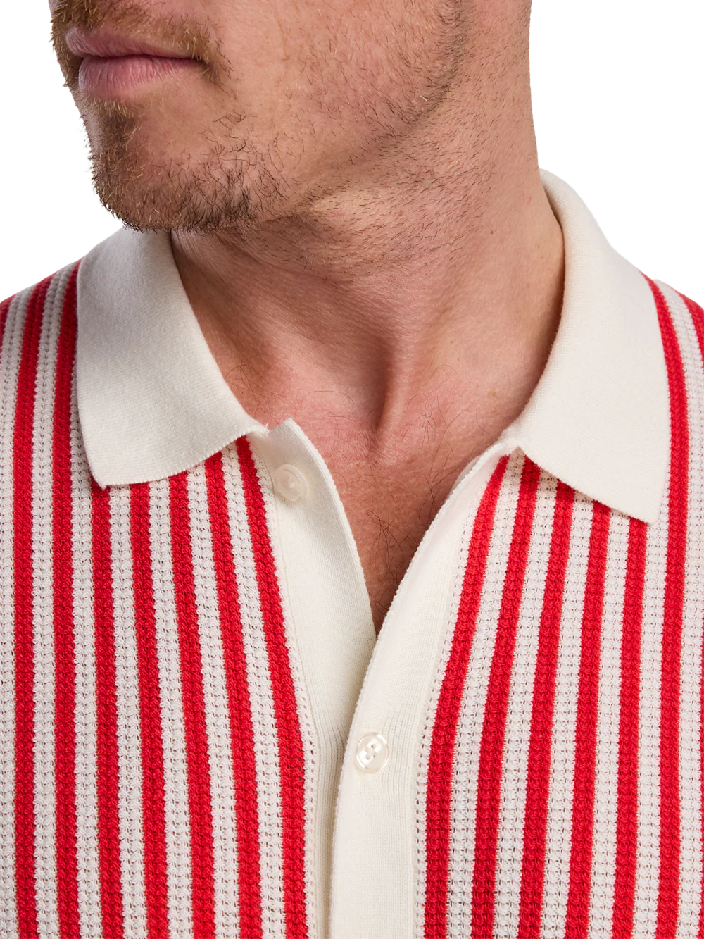 Cotton Crochet Button Front Polo - Pink - Image 3
