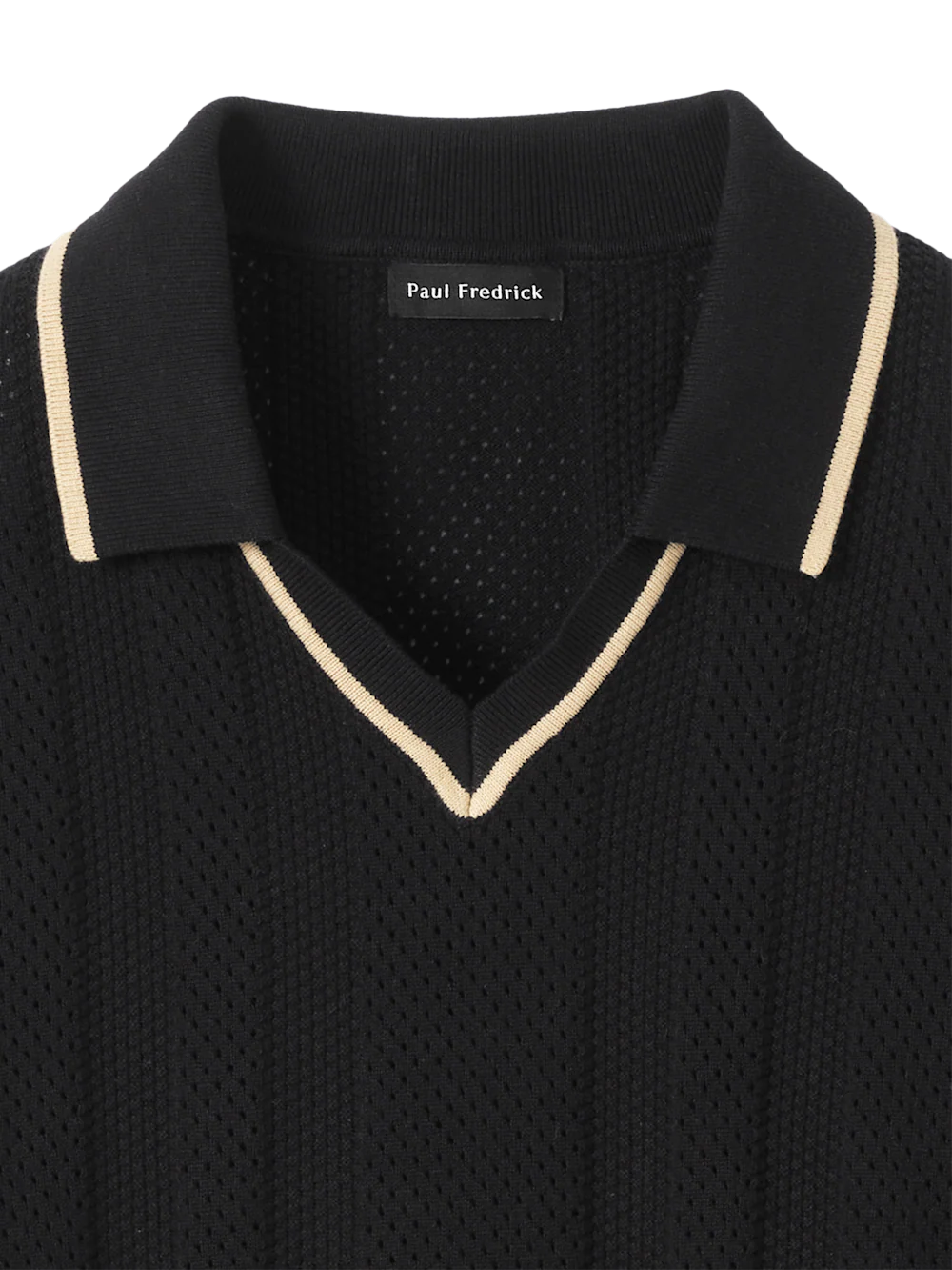 Cotton Crochet V-Neck Polo - Black - Image 6
