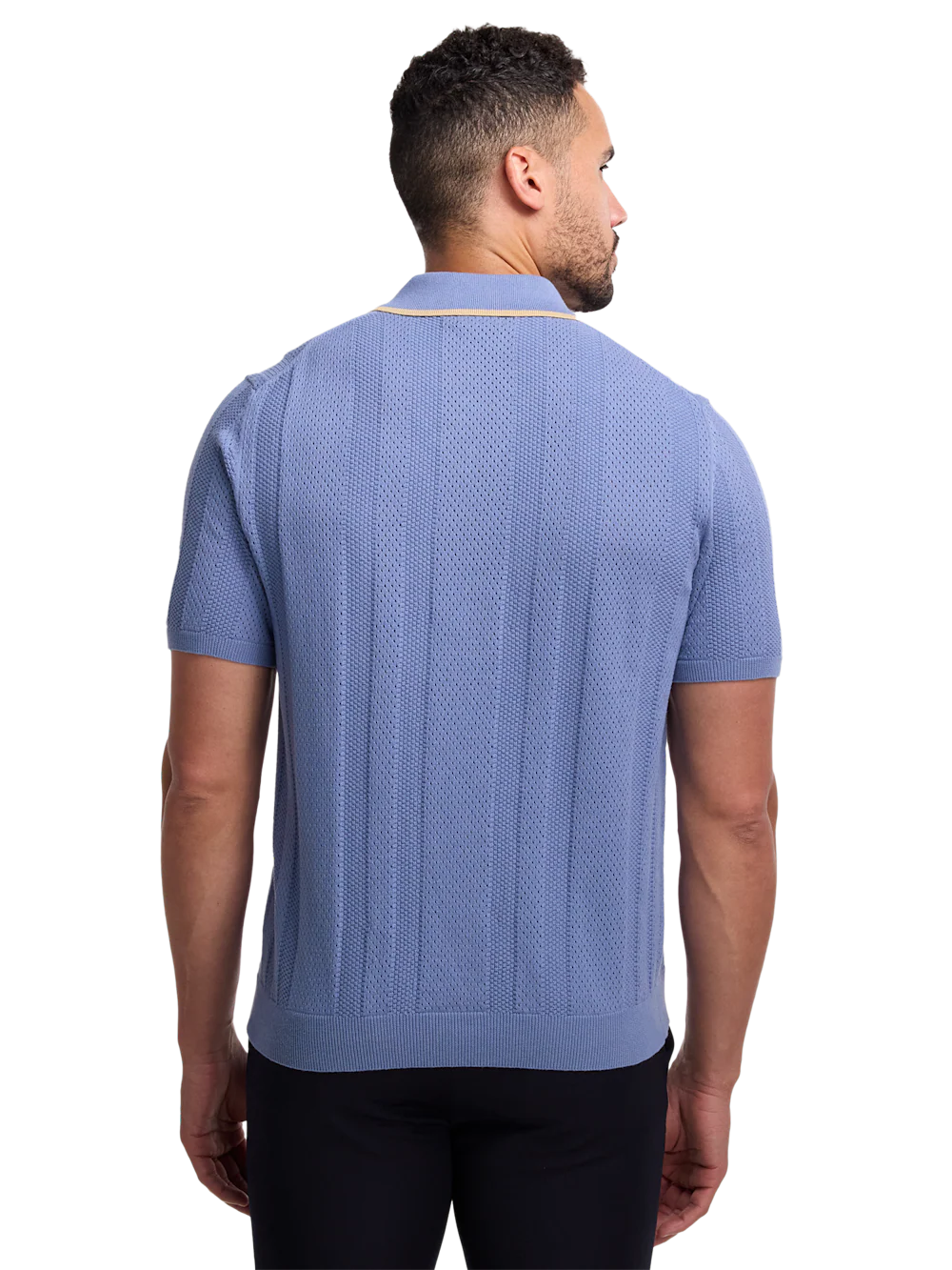 Cotton Crochet V-Neck Polo - Blue - Image 5