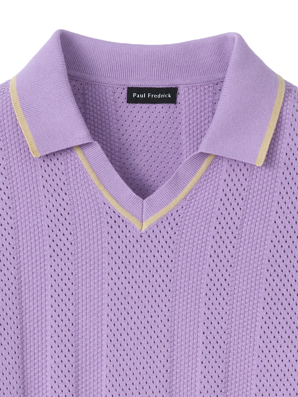 Cotton Crochet V-Neck Polo - Lavender - Image 6