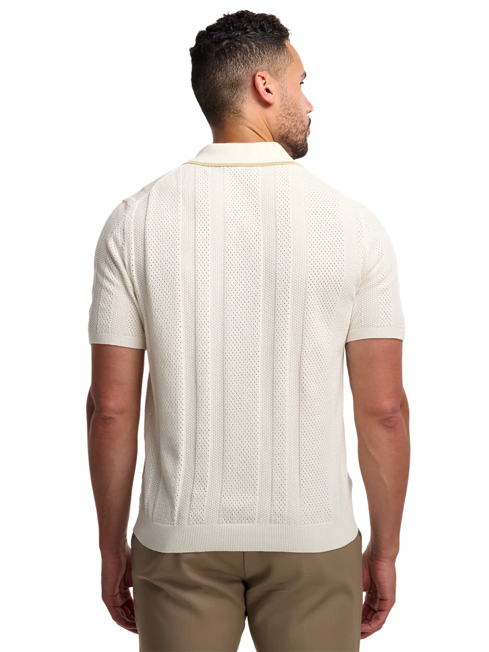 Cotton Crochet V-Neck Polo - White - Image 5