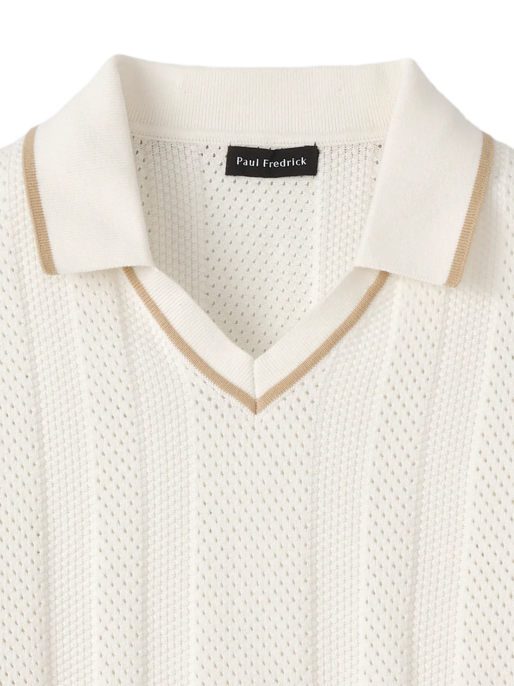Cotton Crochet V-Neck Polo - White - Image 6