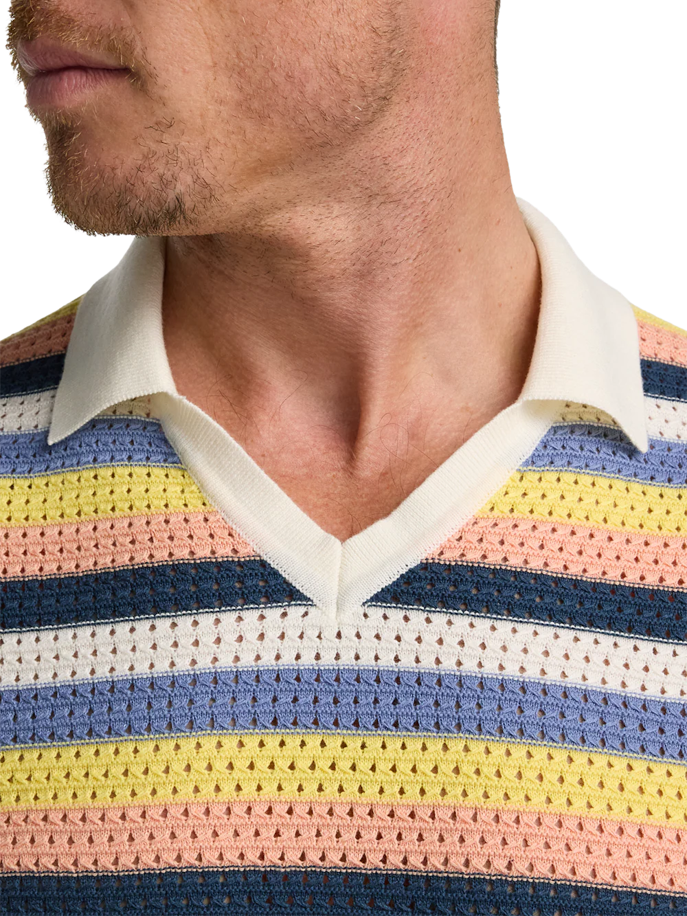 Cotton Crochet V-Neck Polo - Multi - Image 3