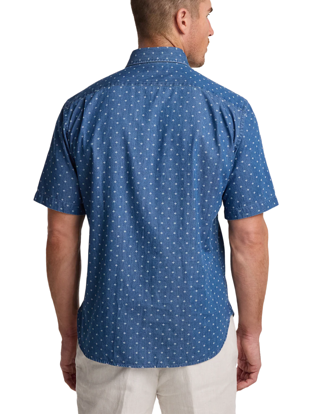 Cotton Denim Geometric Dot Casual Shirt - Navy - Image 5