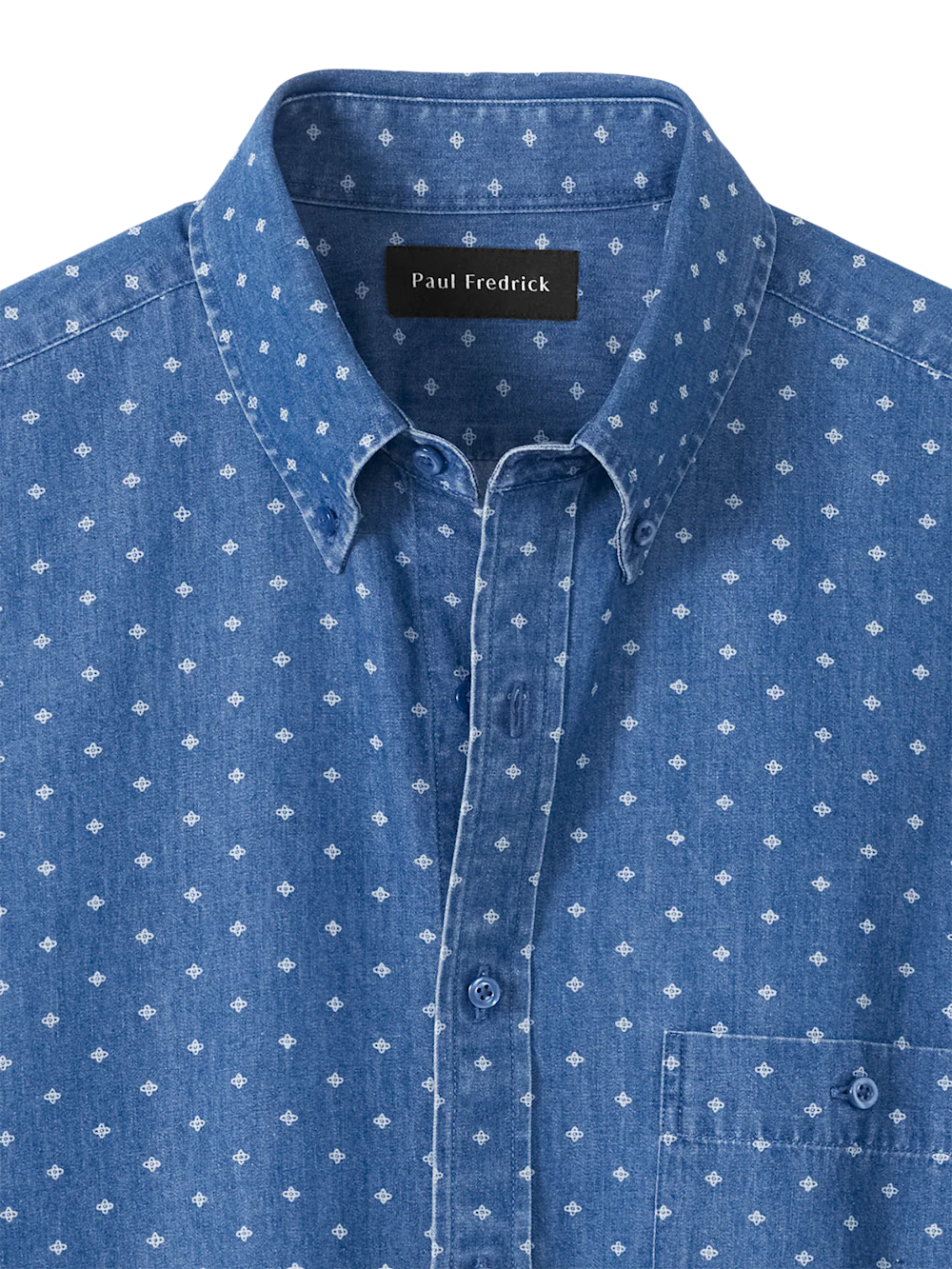 Cotton Denim Geometric Dot Casual Shirt - Navy - Image 6