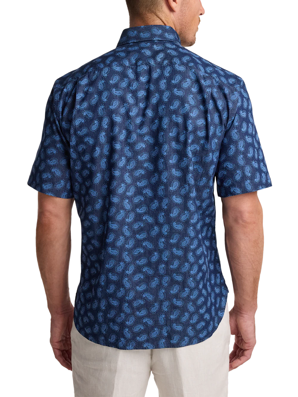 Cotton Denim Paisley Casual Shirt - Dark Navy - Image 5