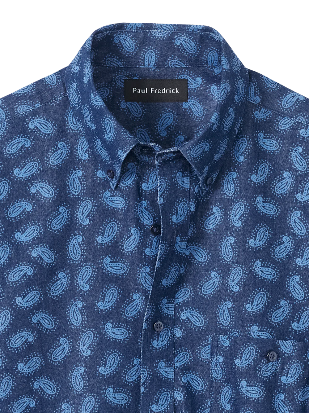 Cotton Denim Paisley Casual Shirt - Dark Navy - Image 6