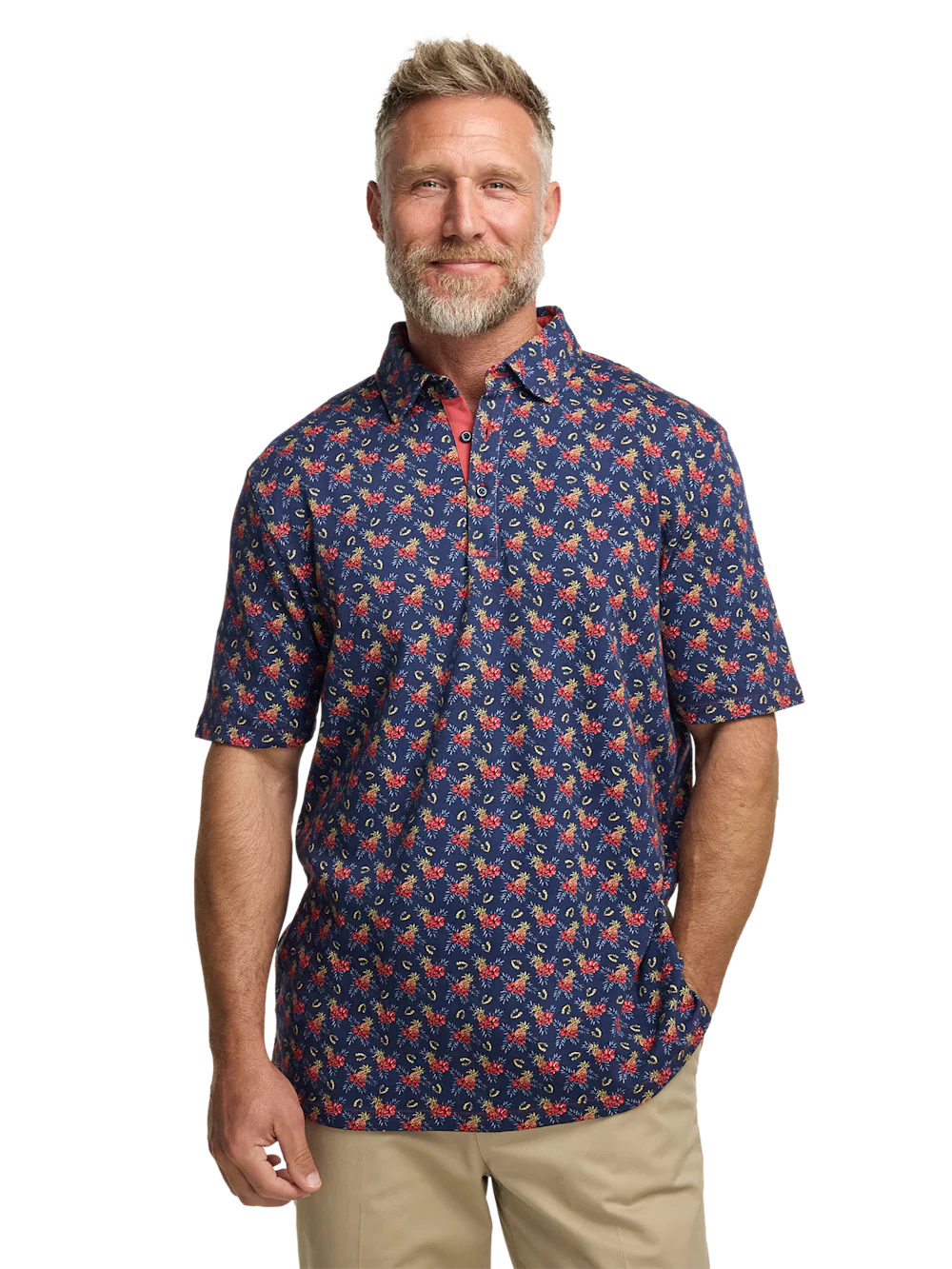 Cotton Full Button Front Polo - Navy Multi - Image 2