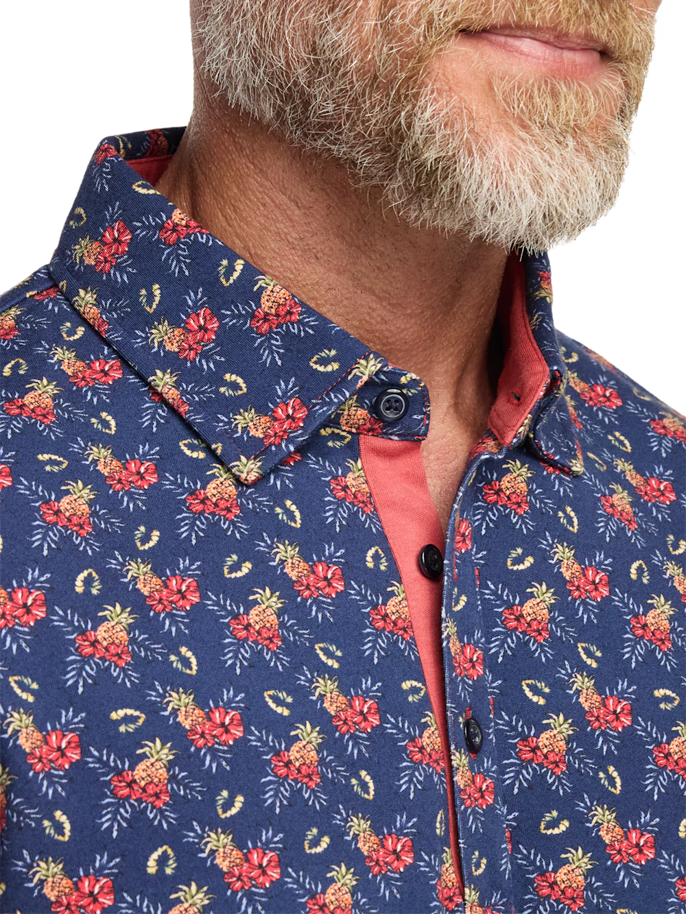Cotton Full Button Front Polo - Navy Multi - Image 3