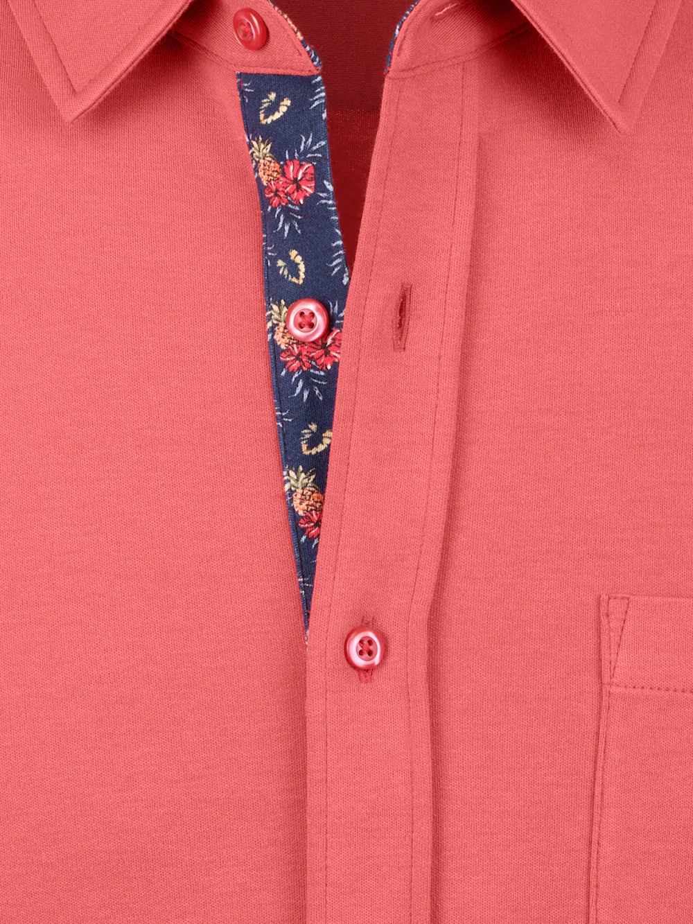 Cotton Full Button Front Polo - Coral - Image 6