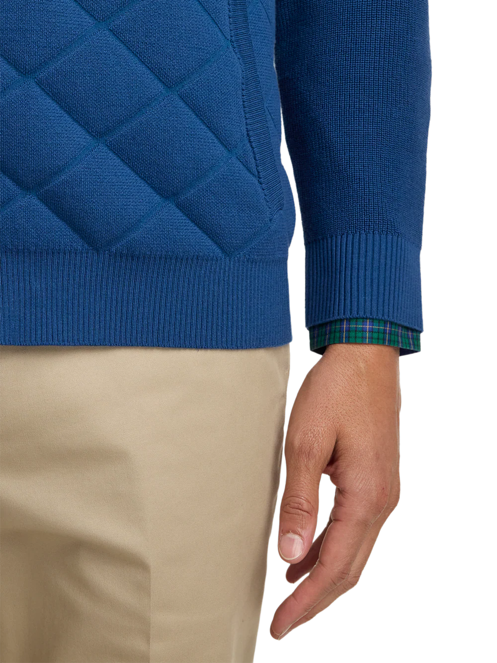 Cotton Full Zip Mock Neck Sweater Jacket - Navy - Image 4