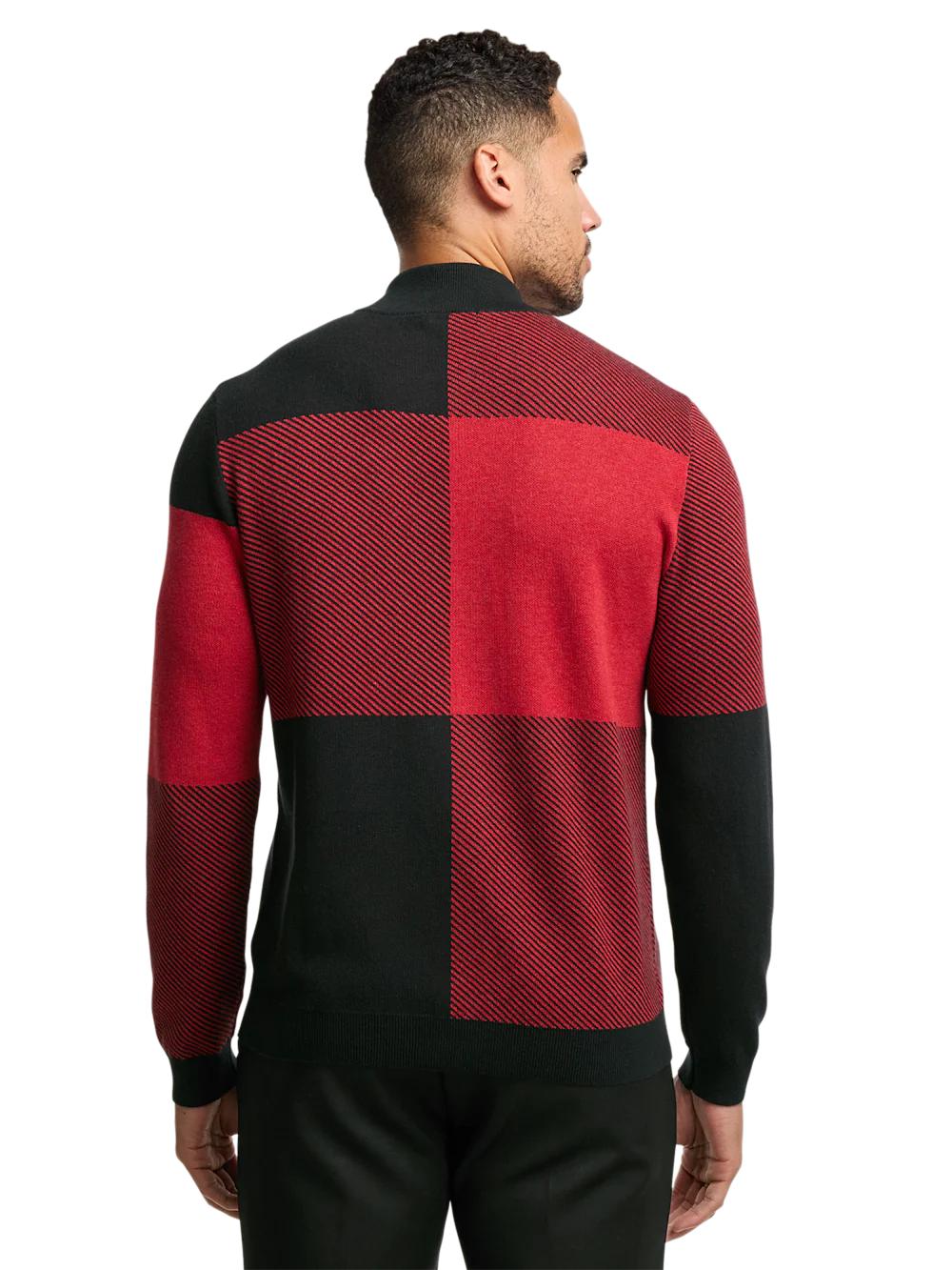 Cotton Full Zip Mock Neck Sweater - Red/black - Image 5