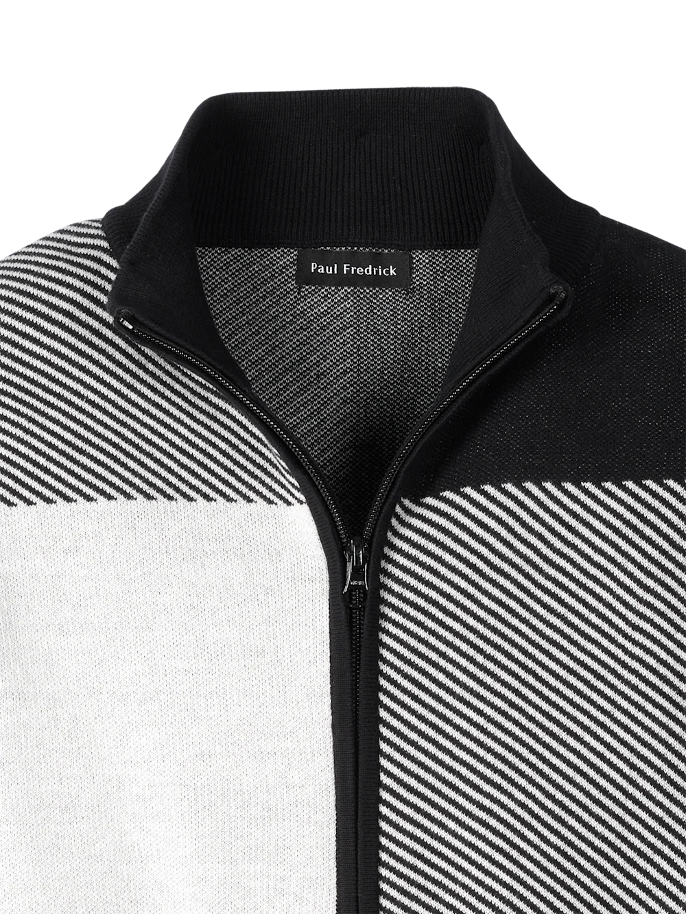 Cotton Full Zip Mock Neck Sweater - Black/white Glen Plaid - Image 6