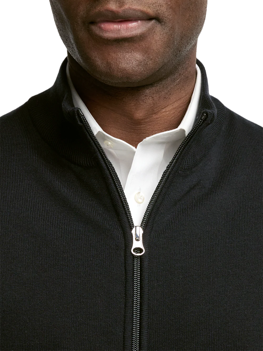 Cotton Full Zip Mock Neck Vest - Black - Image 3