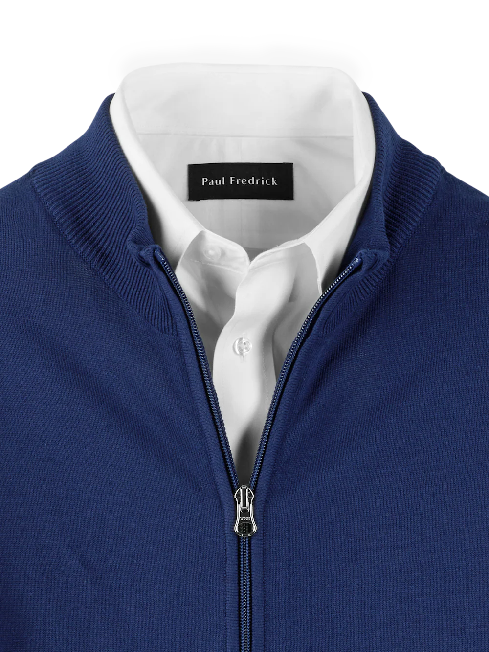 Cotton Full Zip Mock Neck Vest - Blue - Image 6