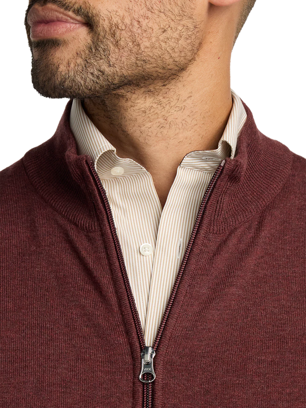 Cotton Full Zip Mock Neck Vest - Burgundy - Image 3