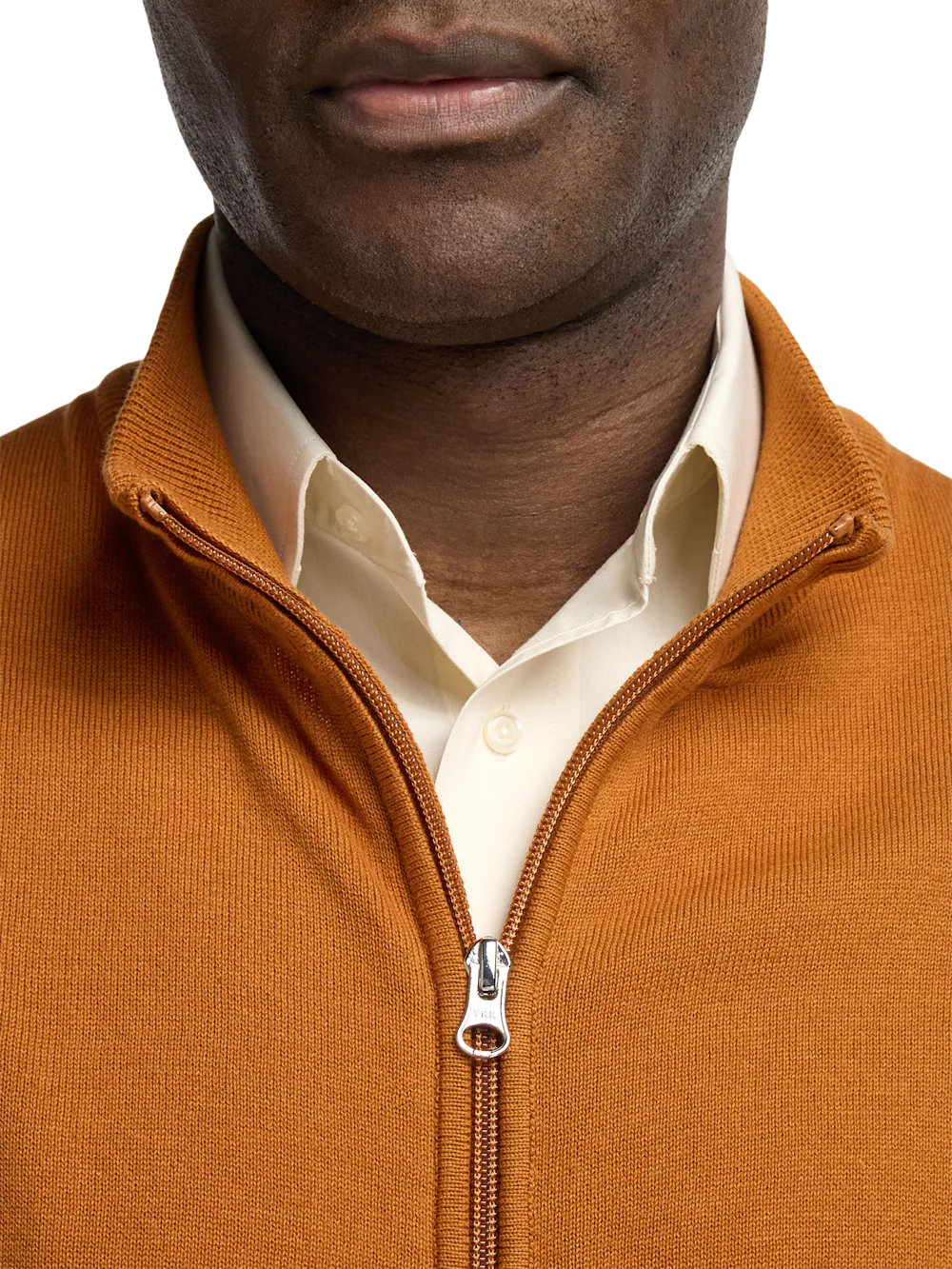 Cotton Full Zip Mock Neck Vest - Cognac - Image 3