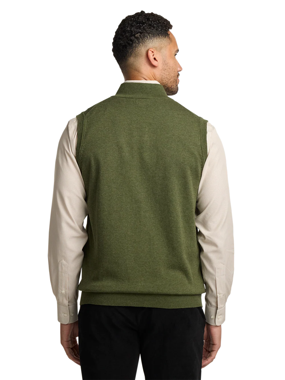 Cotton Full Zip Mock Neck Vest - Olive - Image 5