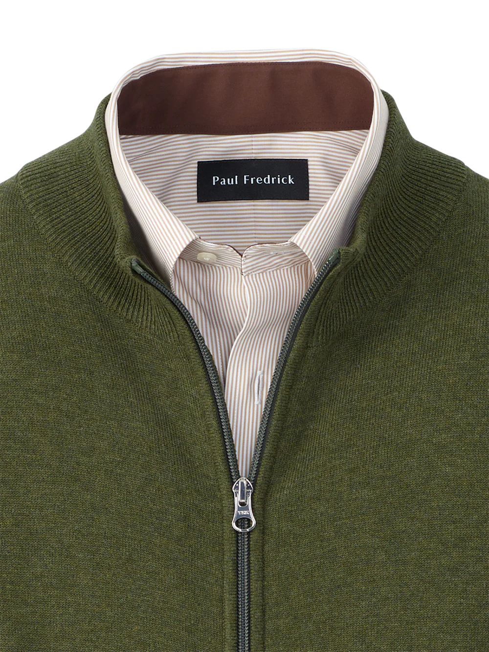 Cotton Full Zip Mock Neck Vest - Olive - Image 6