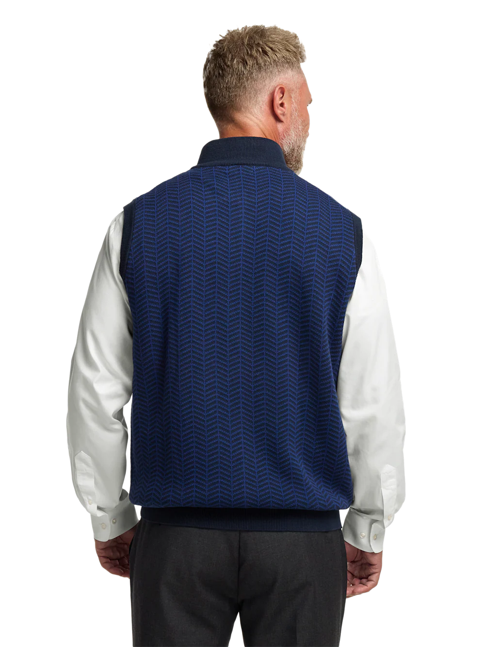 Cotton Full Zip Mock Neck Vest - Navy - Image 5