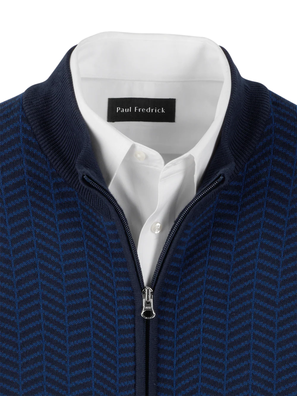 Cotton Full Zip Mock Neck Vest - Navy - Image 6