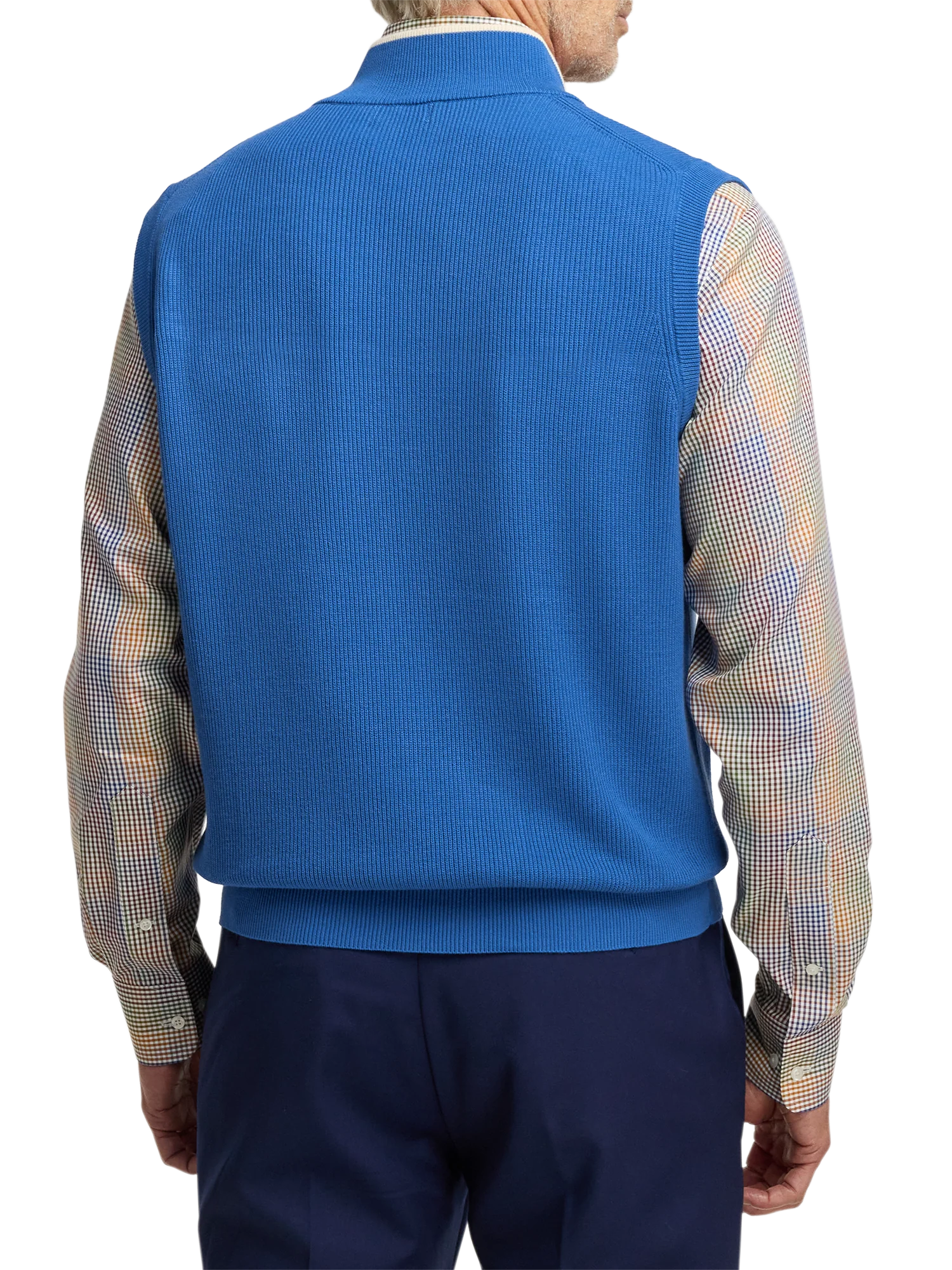 Cotton Full Zip Mock Neck Vest - Blue - Image 5