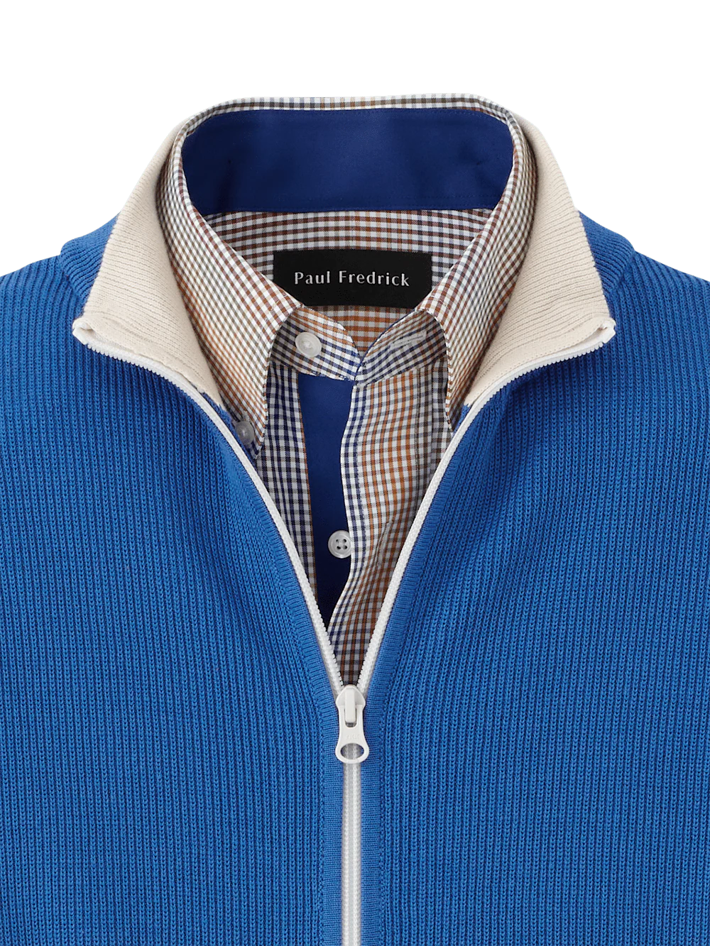 Cotton Full Zip Mock Neck Vest - Blue - Image 6
