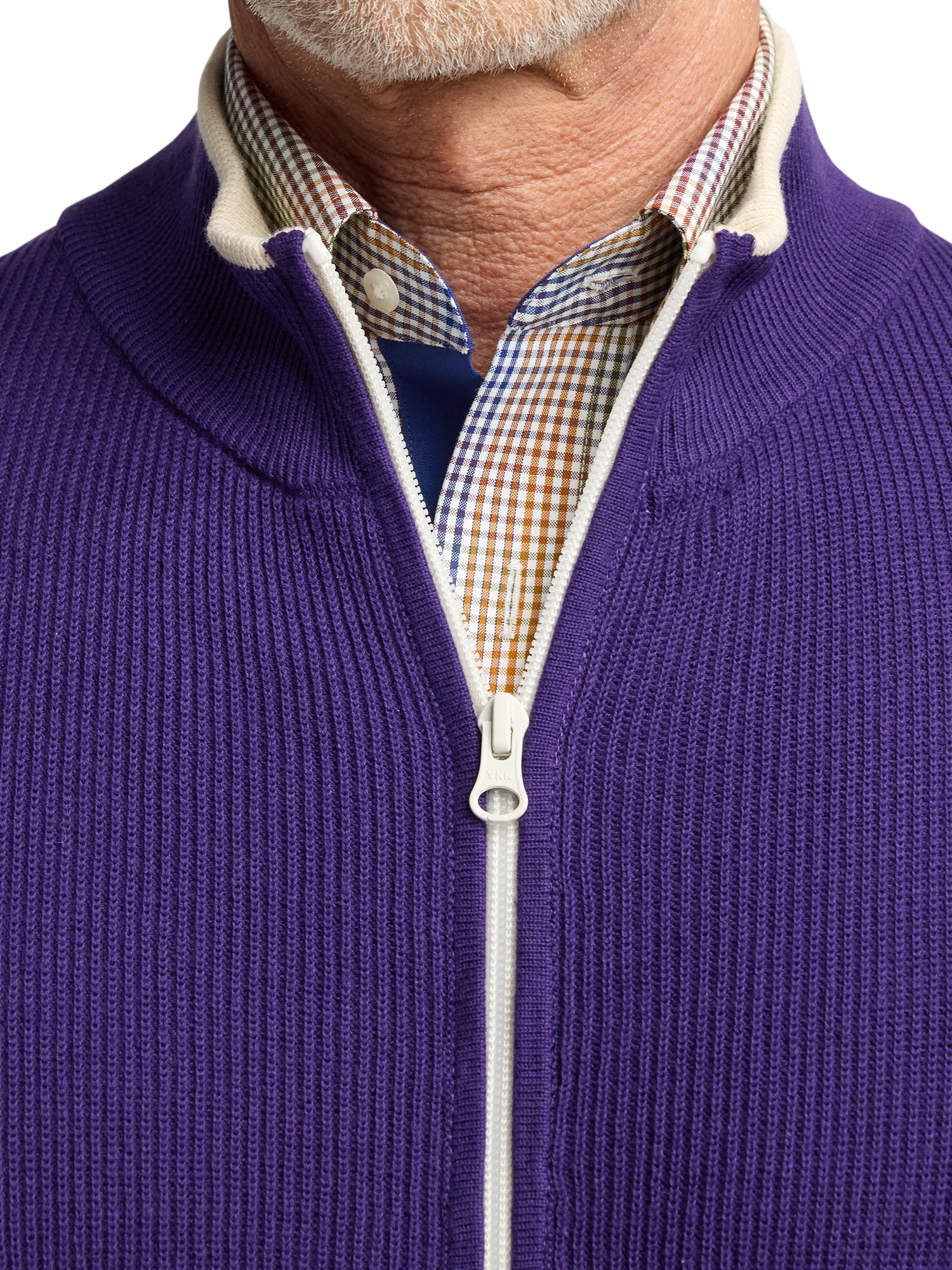 Cotton Full Zip Mock Neck Vest - Purple - Image 3