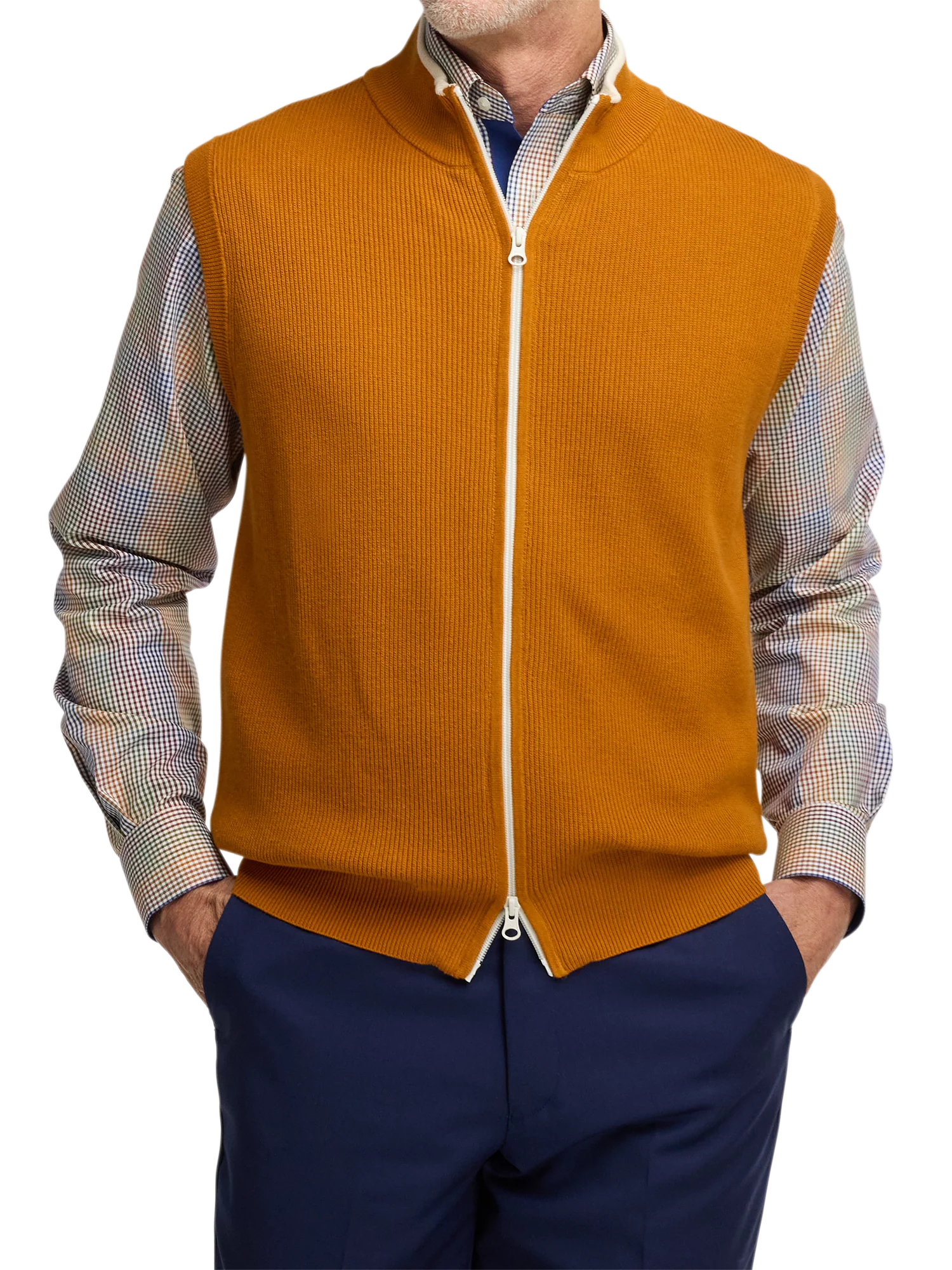 Cotton Full Zip Mock Neck Vest - Rust - Image 2