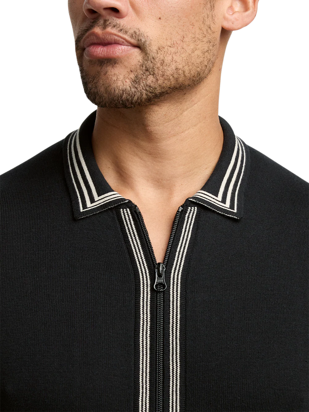 Cotton Full Zip Polo - Black - Image 3