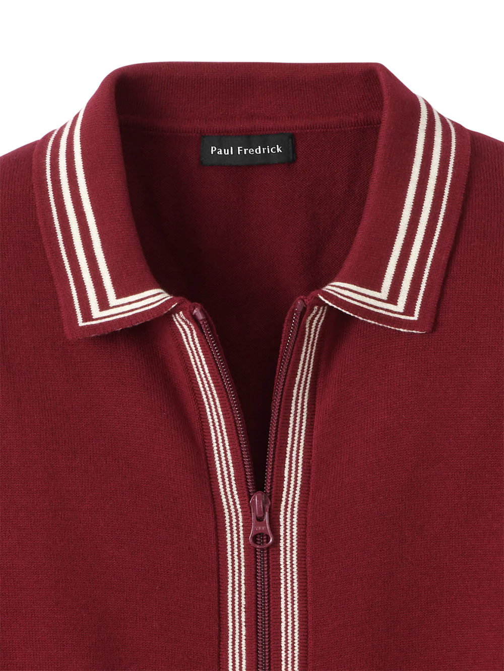 Cotton Full Zip Polo - Burgundy - Image 6