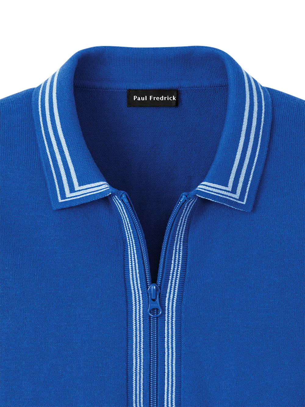 Cotton Full Zip Polo - Blue - Image 6