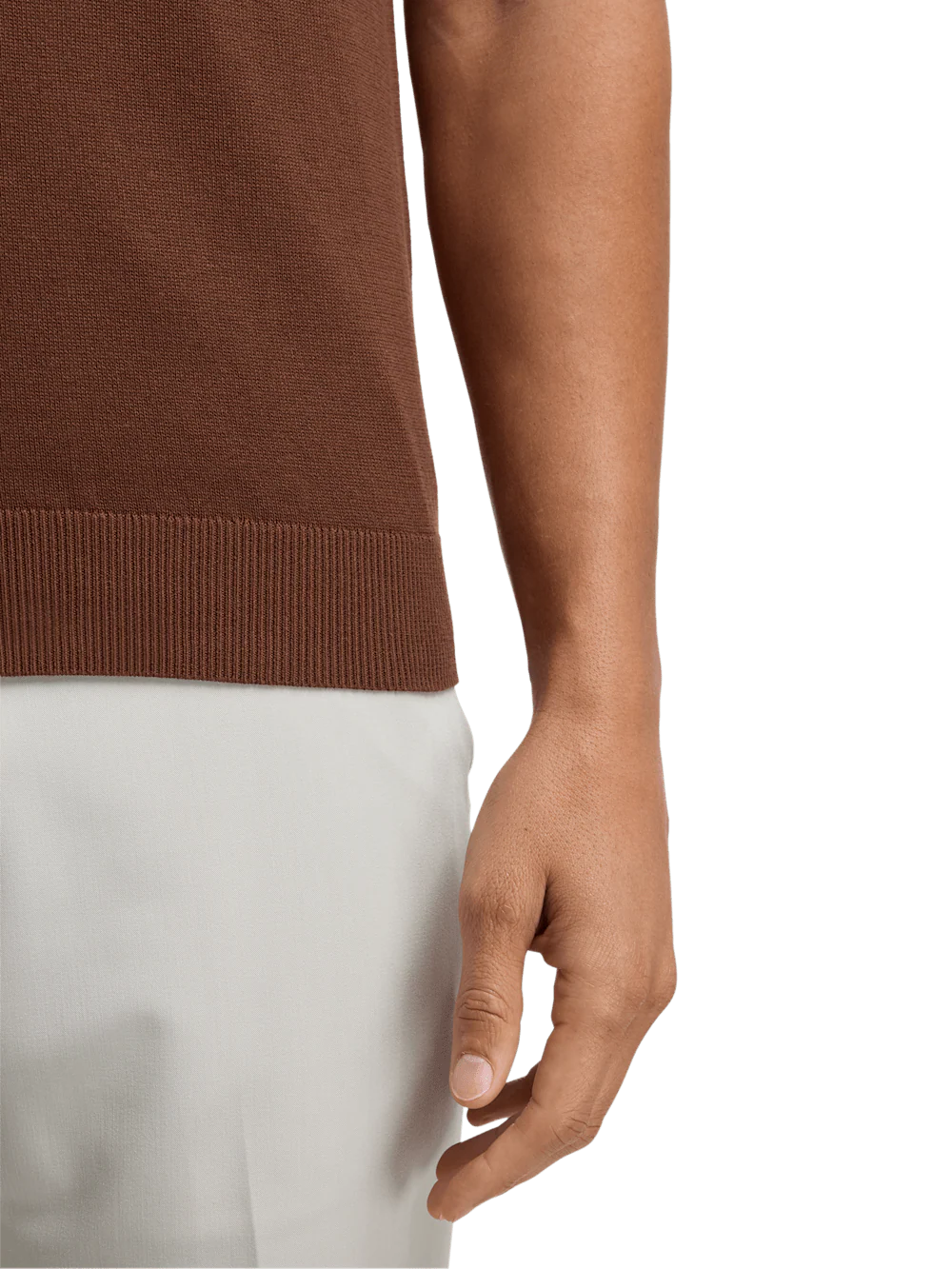 Cotton Full Zip Polo - Brown - Image 4