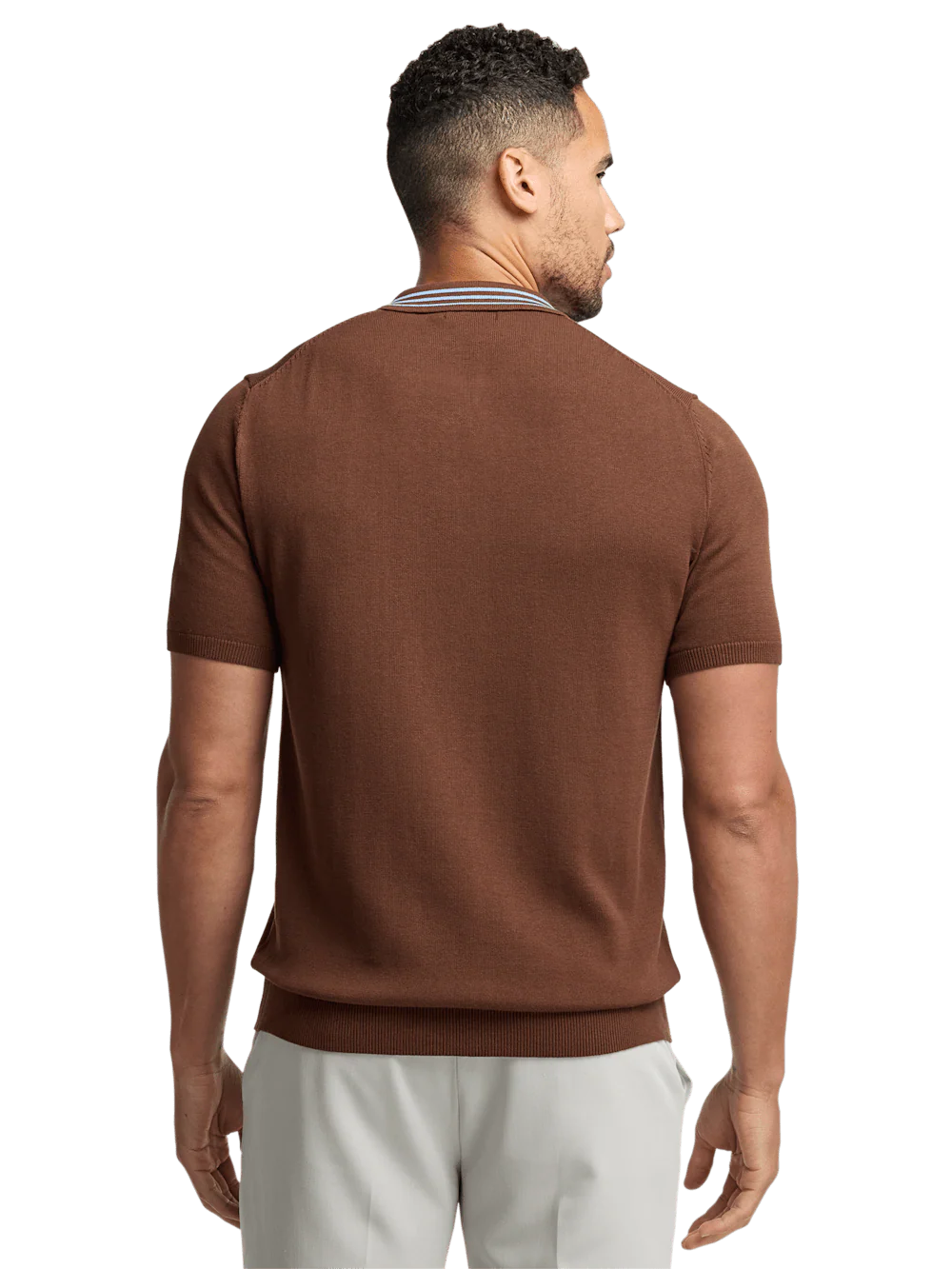 Cotton Full Zip Polo - Brown - Image 5