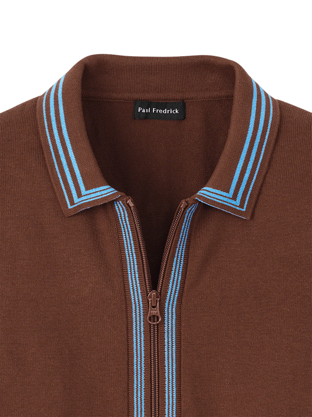 Cotton Full Zip Polo - Brown - Image 6