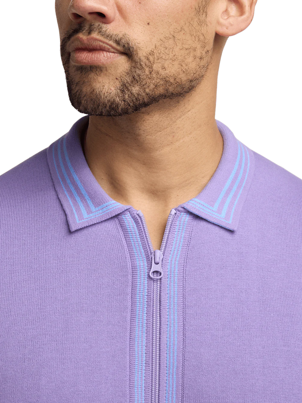 Cotton Full Zip Polo - Purple - Image 3