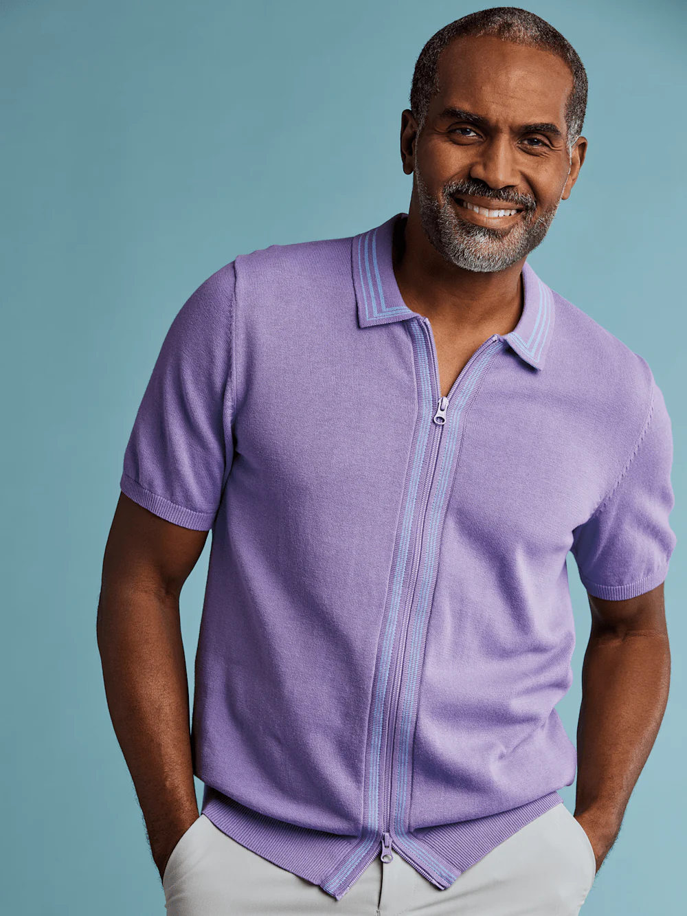 Cotton Full Zip Polo - Purple - Image 7