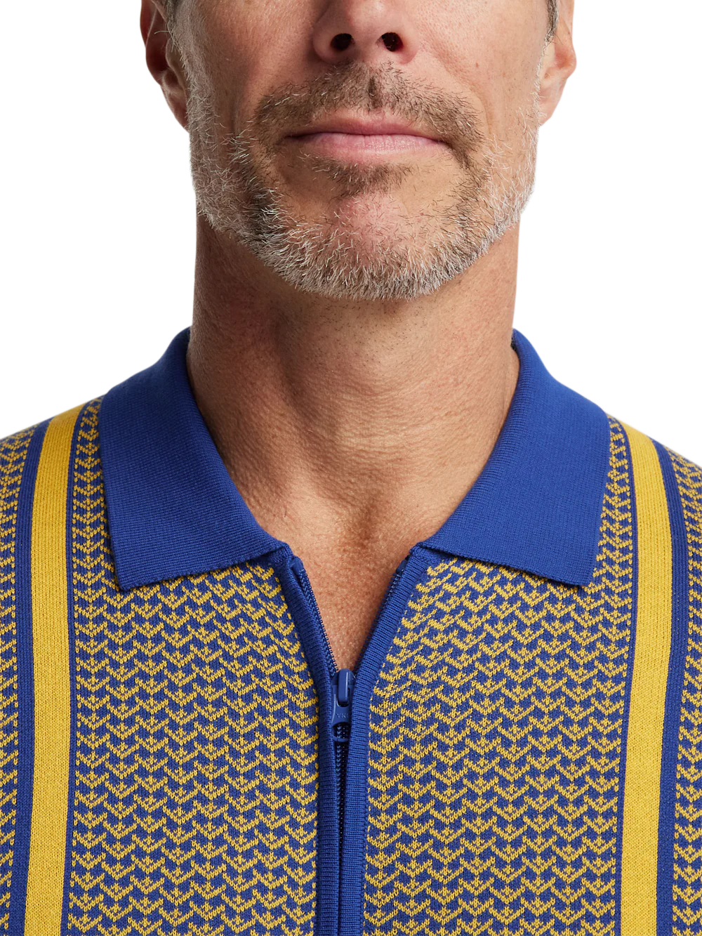 Cotton Full Zip Polo - Cobalt/yellow - Image 3