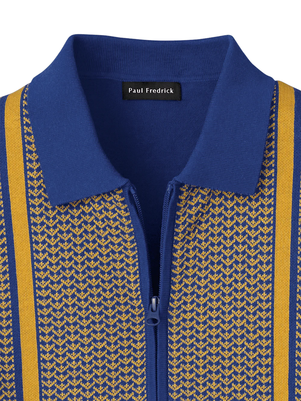 Cotton Full Zip Polo - Cobalt/yellow - Image 6