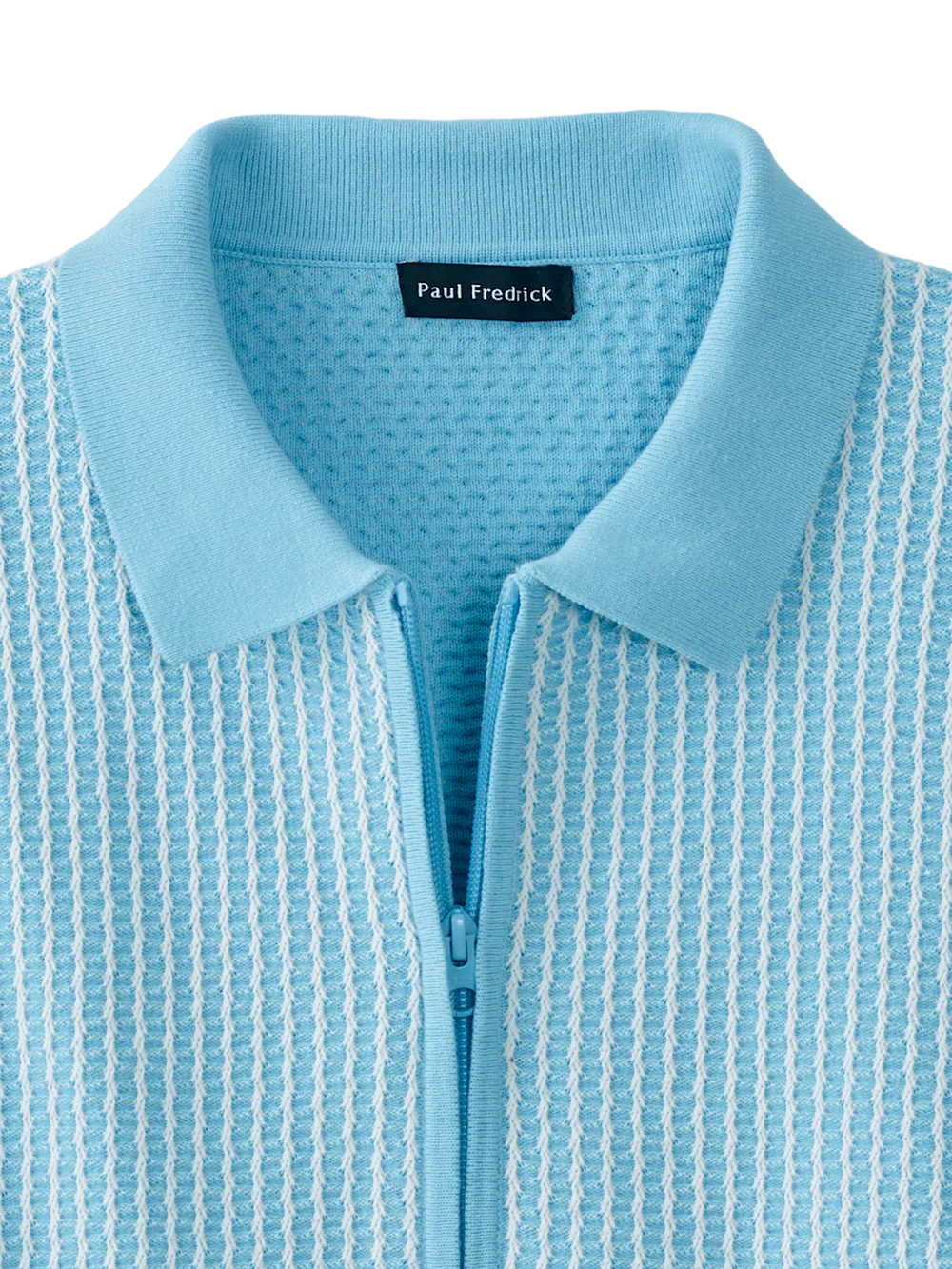 Cotton Full Zip Polo - Light Blue - Image 6