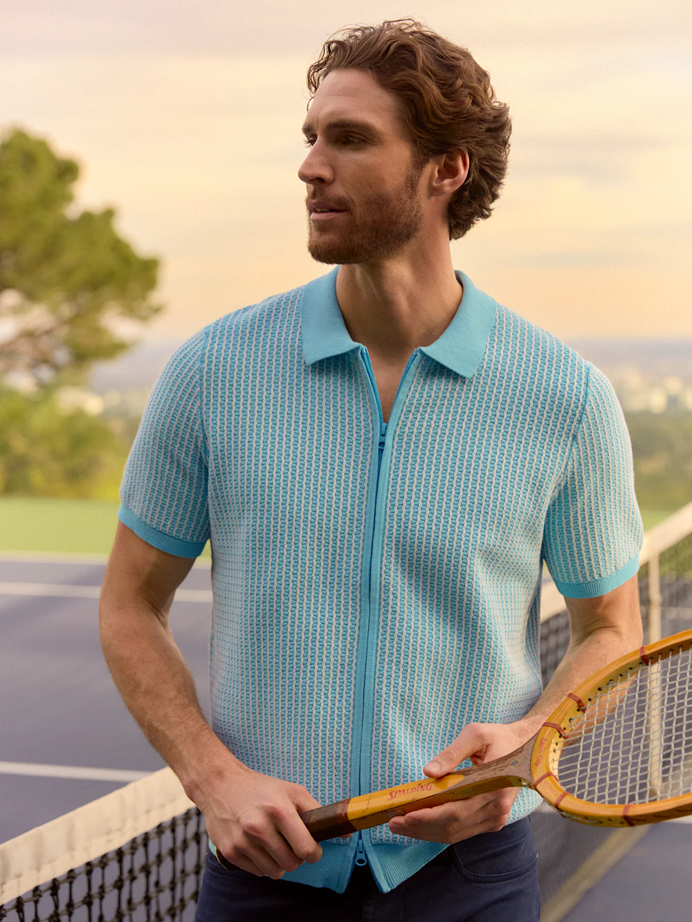Cotton Full Zip Polo - Light Blue - Image 7