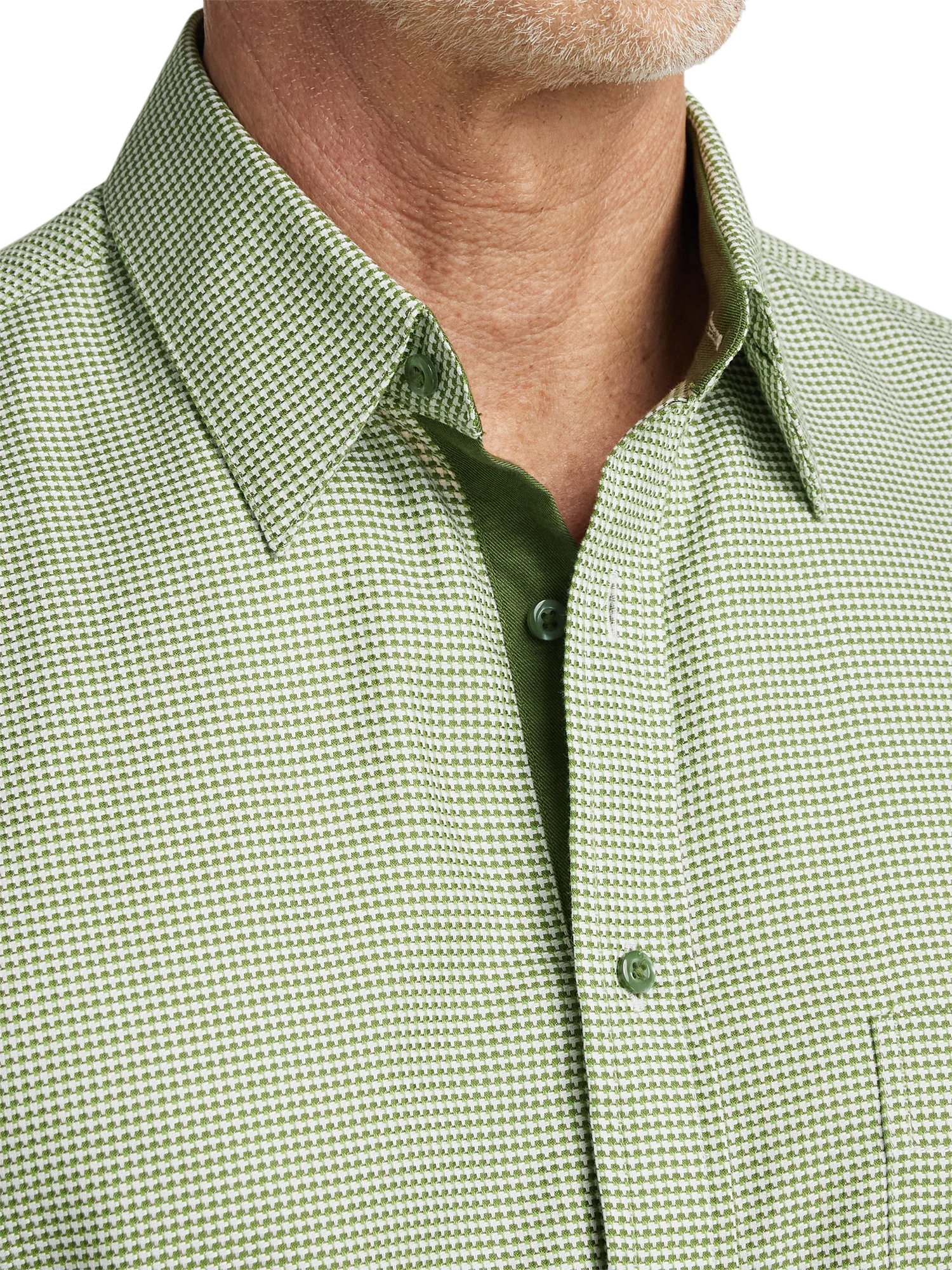 Cotton Houndstooth Casual Shirt - Green - Image 3