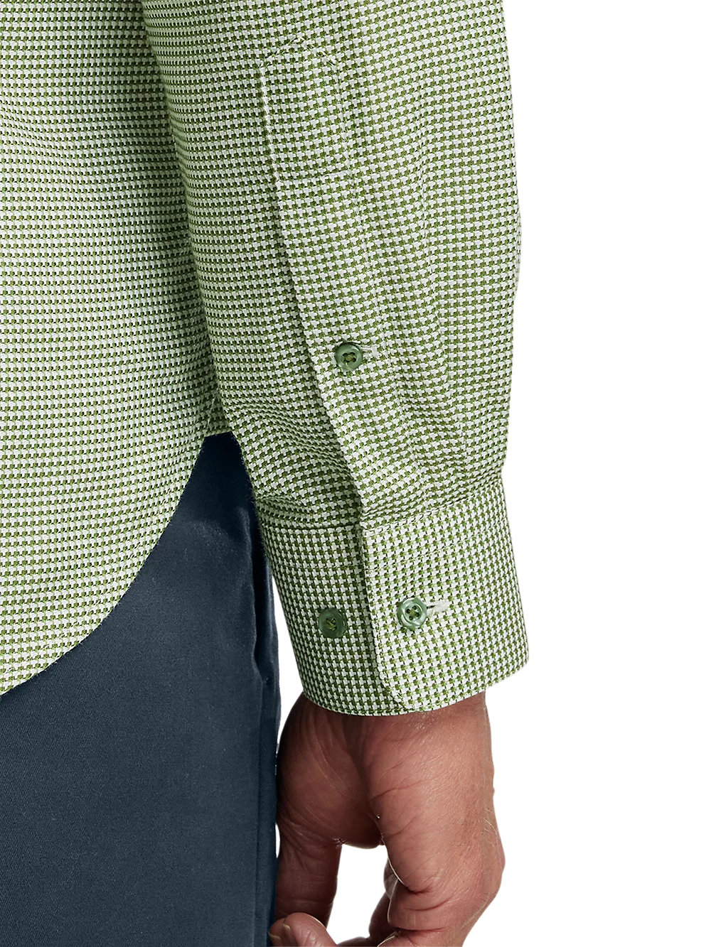 Cotton Houndstooth Casual Shirt - Green - Image 4