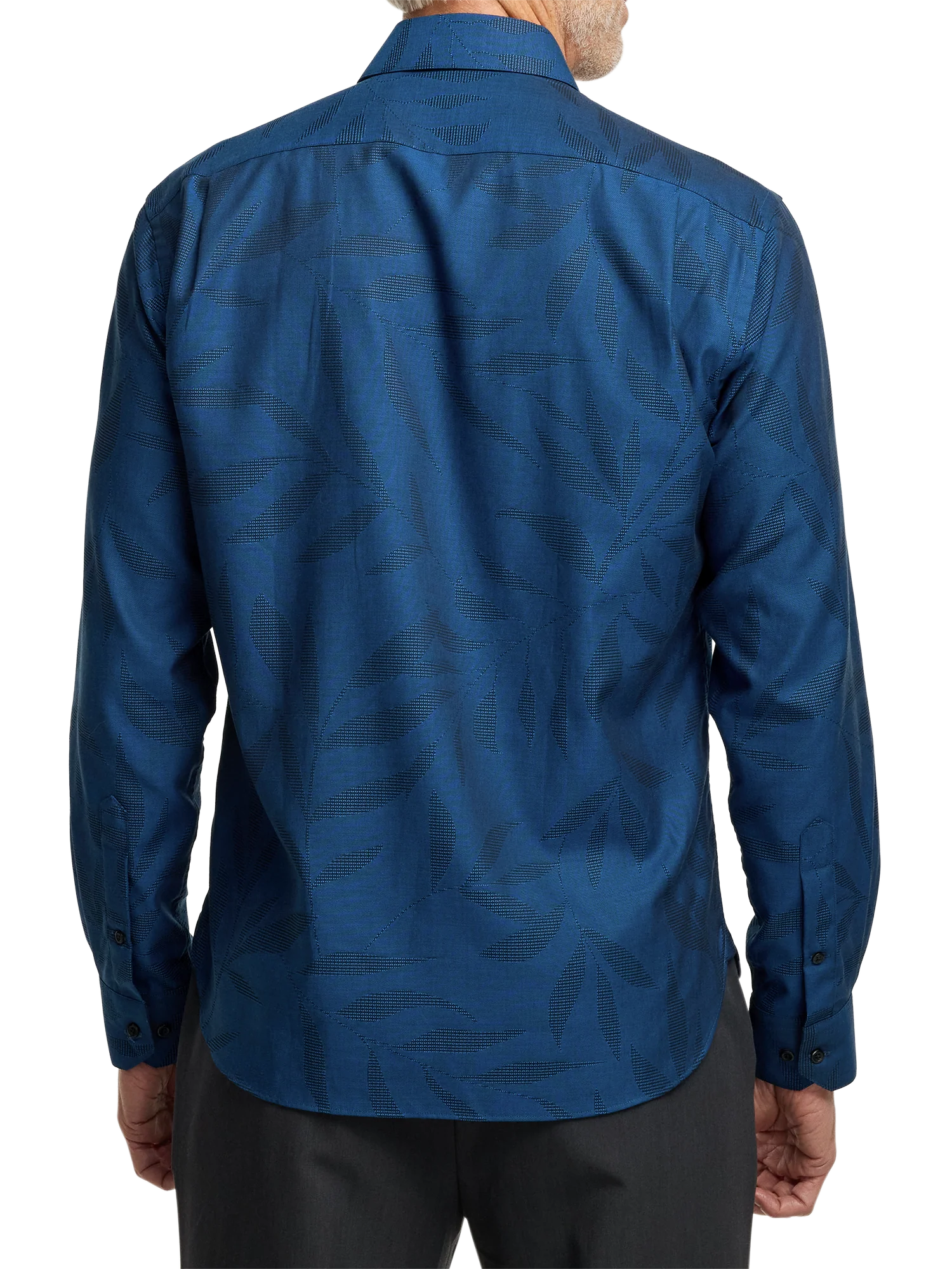 Cotton Leaf Jacquard Casual Shirt - Blue - Image 2