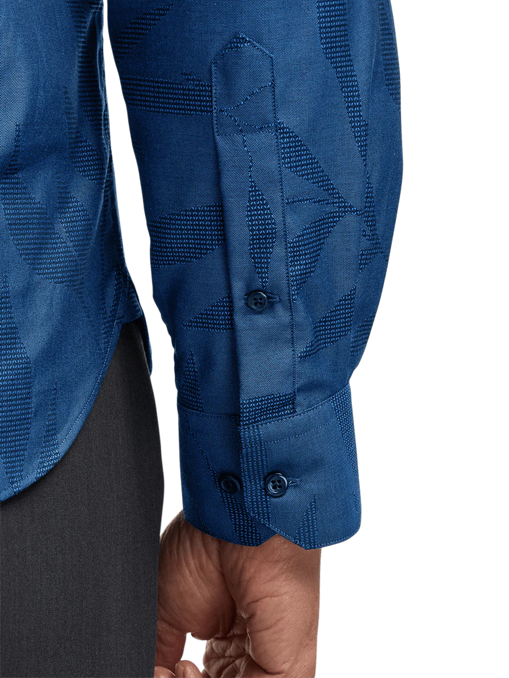 Cotton Leaf Jacquard Casual Shirt - Blue - Image 4