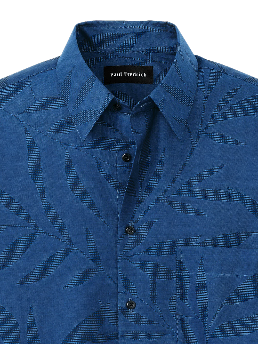 Cotton Leaf Jacquard Casual Shirt - Blue - Image 6