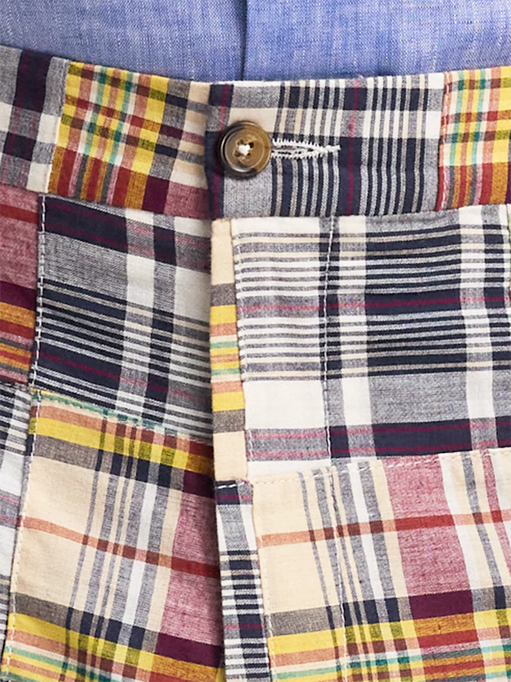 Cotton Madras Flat Front Shorts - Blue Multi - Image 4
