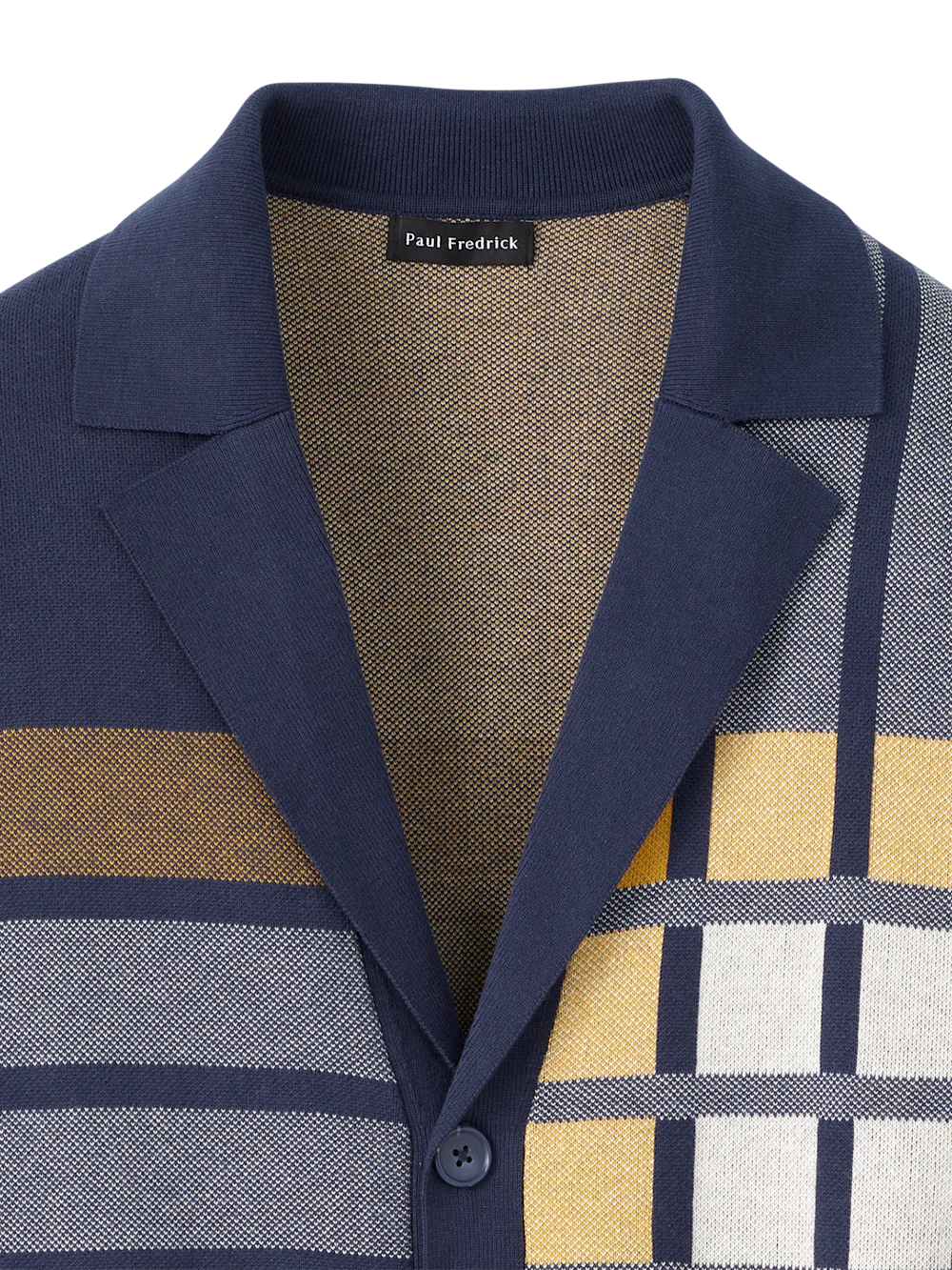 Cotton Notch Lapel Cardigan Sweater - Navy/gold - Image 6
